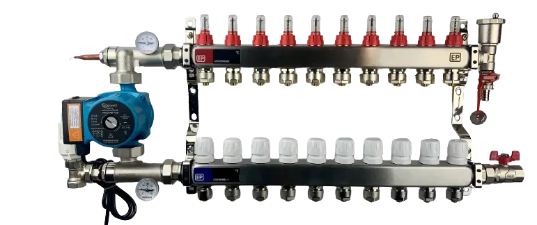 Колектор для теплої підлоги Нержавіюча сталь Чехія 12 виходу у зборі з Насосом, фото 1