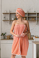 Рушник-халат жіночий з шапочкою (персиковий)