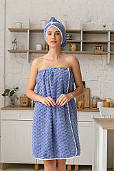 Рушник-халат жіночий з шапочкою (синій)