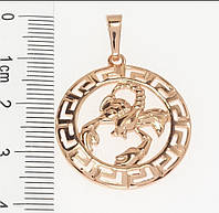 Кулон знак зодиака "Золотой Скорпион в оправе меандр" ювелирный сплав - оригинальный подарок парню, девушке