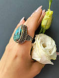 Хризокола кільце капля 17,5 розмір каблучка з каменем натуральна хризокола в сріблі. Індія, фото 3