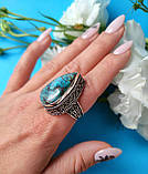 Хризокола кільце капля 17,5 розмір каблучка з каменем натуральна хризокола в сріблі. Індія, фото 4