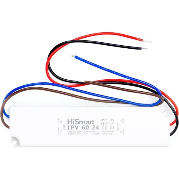 Блок живлення для освітлення HiSmart LPV-60-24 24V, 2.5А, 60W, IP67