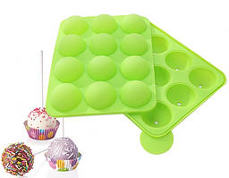 Силіконова форма для кейк-попсів Cake Pops, форма для поп-кейків 12 осередків (зелений)