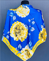 Платок патриотический 95*95 см. Женский атласный платок сине-жёлтого цвета