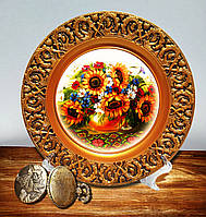 Декоративная тарелка Подсолнухи на рушнику Сувенирная подвесная тарелка