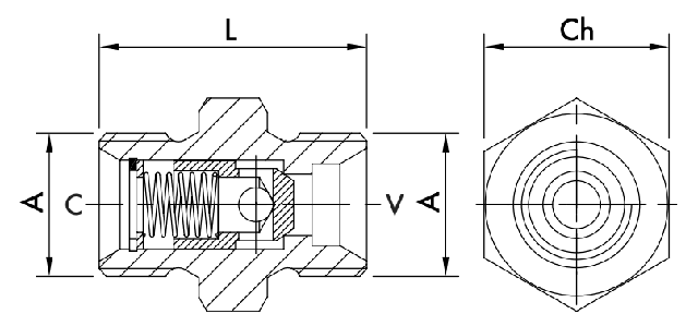 Розміри клапана VU MM 1/2" 1 BAR