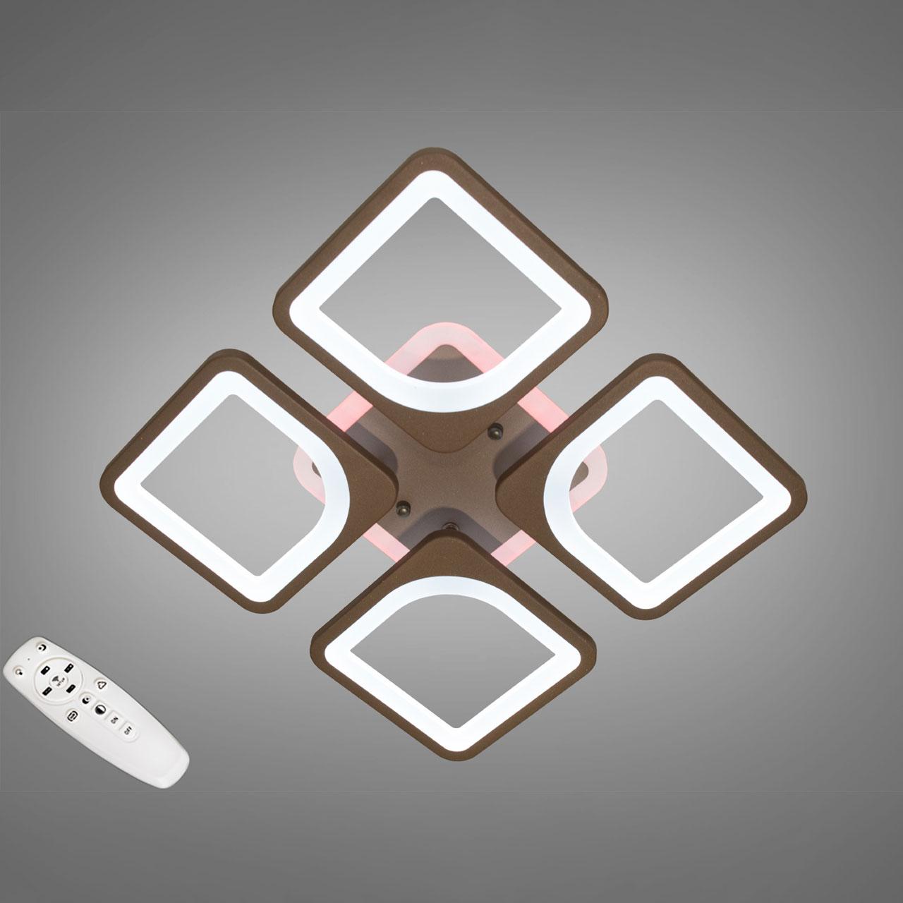 Світлодіодна люстра коричнева 80 Вт 37 см на пульті д/у з діммером і підсвічуванням підстави D-S9171/4CF LED, фото 1