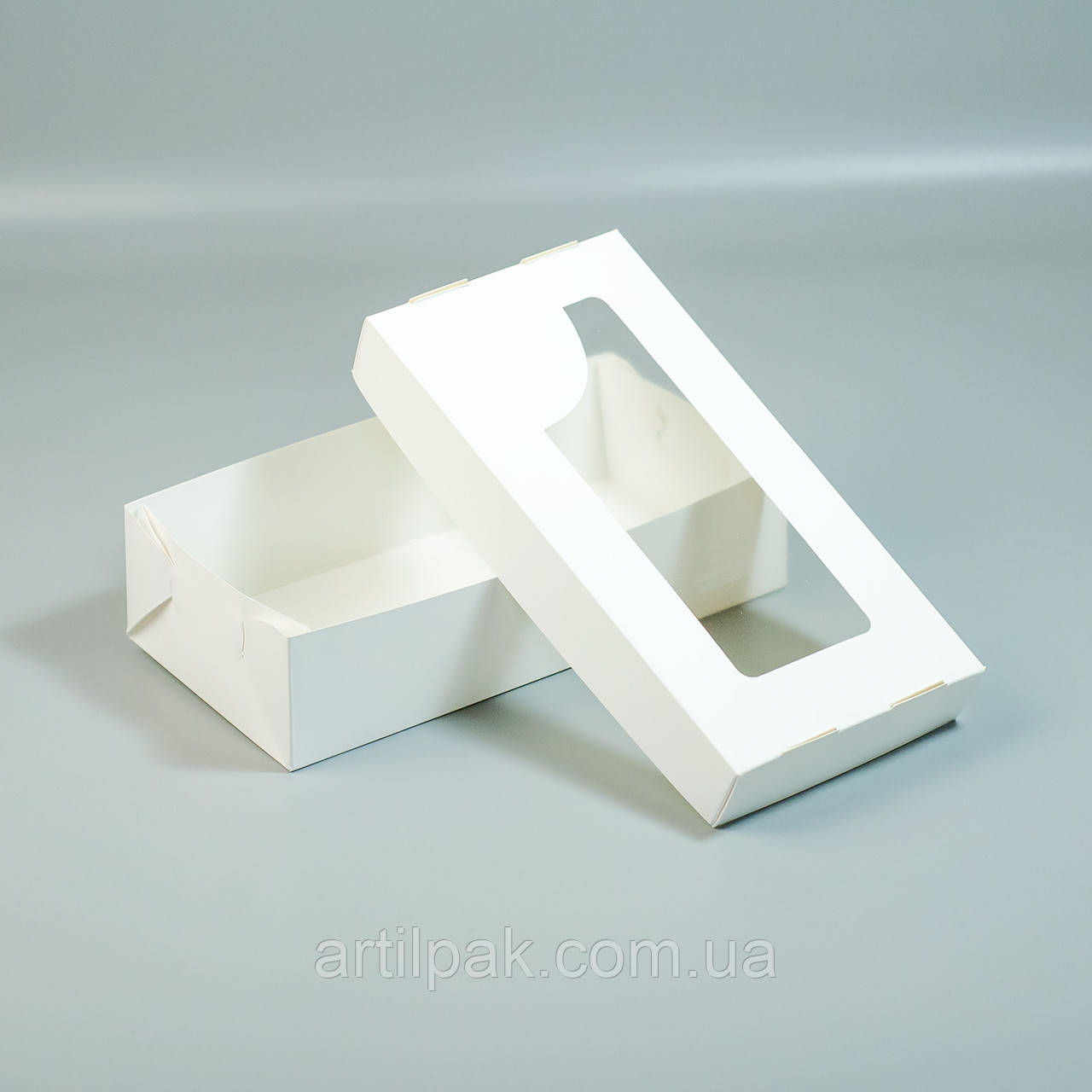 Коробка для суші на 2 ролла 200*100*50 Біла з вікном, фото 1