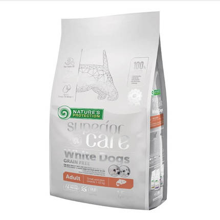 Nature's Protection White dogs Adult Small Корм для дорослих собак малих порід з білою шерстю, лосось 1.5кг, фото 1