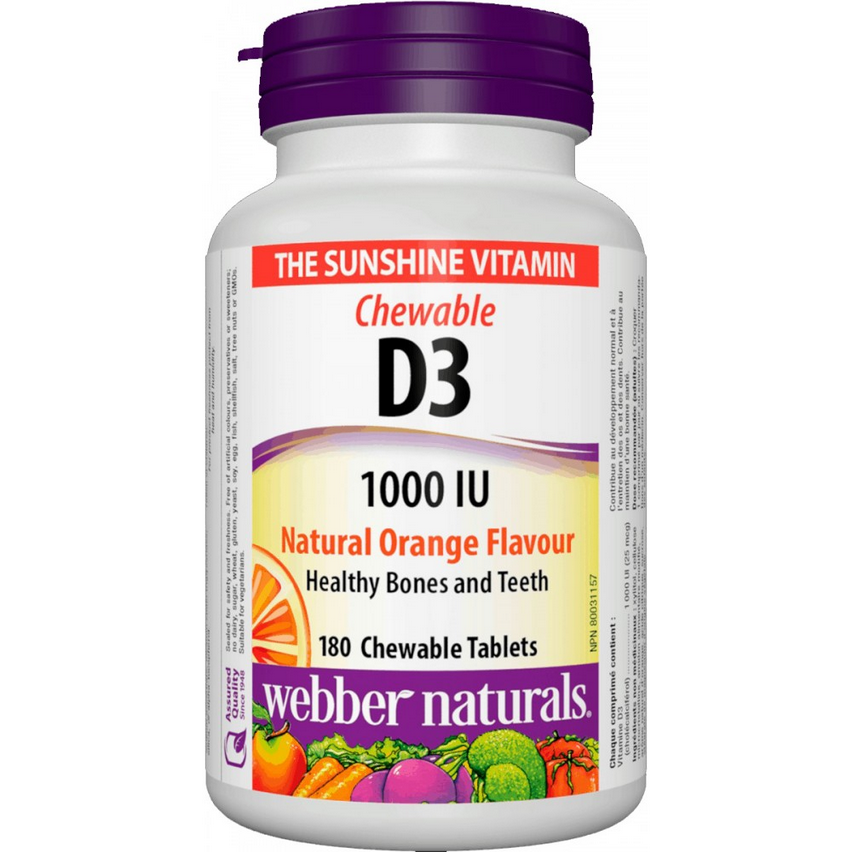 Уценка! Витамин Д3 / Webber Naturals - Vitamin D3 1000 IU Orange (180 chewables)