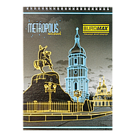 Блокнот на пружине сверху METROPOLIS, А5, 48 л., клетка, картонная обложка, синий