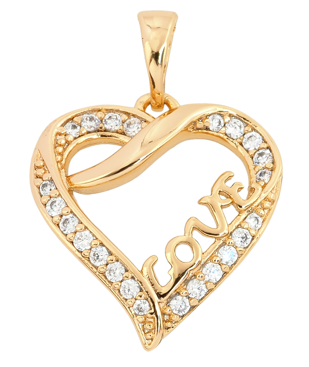 Кулон Xuping Позолота 18K "Серце Love з інкрустацією цирконієм" для ланцюжка до 5мм