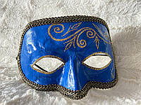 Карнавальная серебряная маска синий 20.5х11 см