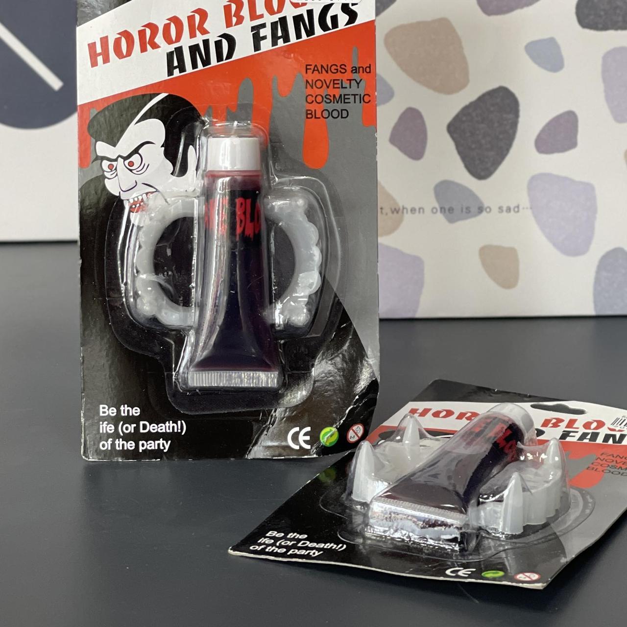 Набір "Дракула, Зуби. Кров" на Хелловін, Клыки Дракулы и кровь на хэллоуин, фото 1