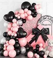 Арка из шаров "Baby pink&black", набор - 99 шт., Италия