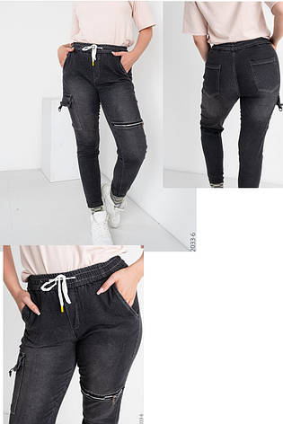 Джогери, джинси з поясом на гумці унісекс, накладні кишені карго, є великі розміри NN, фото 1