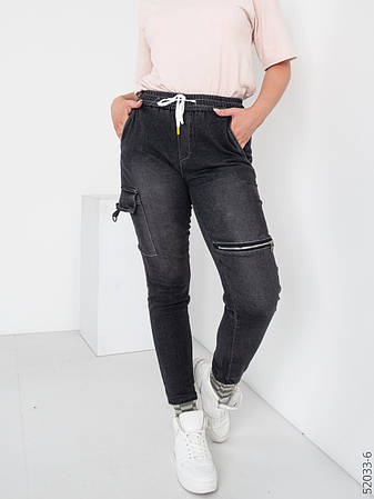 Джогери, джинси з поясом на гумці унісекс, накладні кишені карго, є великі розміри NN, фото 2