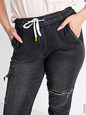 Джогери, джинси з поясом на гумці унісекс, накладні кишені карго, є великі розміри NN, фото 4
