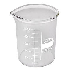 Стакан, 600 мл, низький, з носиком і шкалою, скляний, Ridni