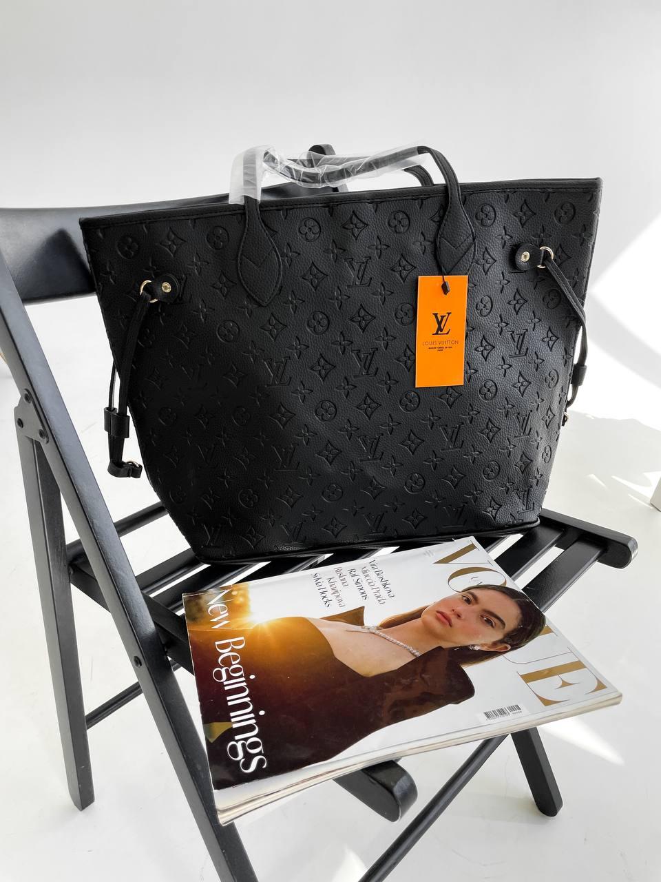 Жіноча сумка Louis Vuitton Neverfull Black (Чорна) Луї Віттон-шопер екошкіра 1 відділення червона підкладка