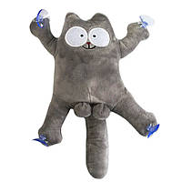 Мягкая игрушка Кот на присосках, 22 см, Серая / Игрушка в машину на стекло / Плюшевый кот