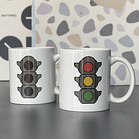 Чашка - хамелеон "Світлофор", біла, Кружка керамическая хамелеон "Светлофор"