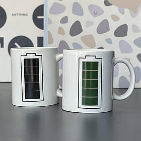 Чашка - хамелеон "Батарейка", біла, Кружка керамическая хамелеон "Батарейка"