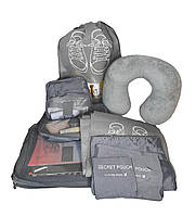 Комплект для путешествий: надувная дорожная подушка с подголовником и набор органайзеров (6 шт) чехлы хранения