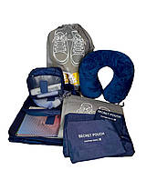 Набор для путешествий надувная дорожная подушка с подголовником набор органайзеров (6 штук) цвет синий и чехлы