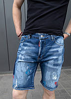 Шорты джинсовые темно-синие мужские с большими ляпками краски "Dsquared2" (slim фасон)