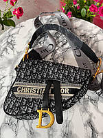 Женская сумка Christian Dior Saddle Silver Monogram (Серая) Диор Кросс Боди текстиль эко кожа 1 отделение