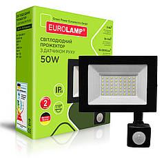 LED прожектор Eurolamp з датчиком руху LED SMD 50W 6500К IP65 чорний LED-FL-50/65 (sensor)