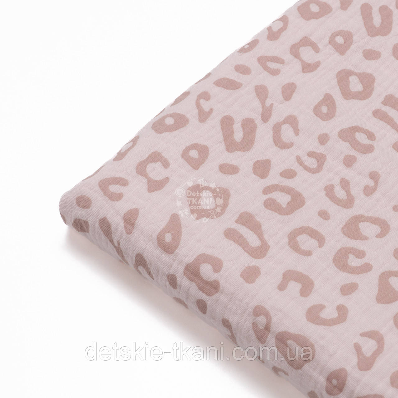 Клаптик двошарового жатого мусліну "Дрібний леопард на світло-рожевому тлі", розмір 28*135 см, фото 1