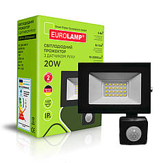 LED прожектор Eurolamp з датчиком руху LED SMD 20W 6500К IP65 чорний LED-FL-20/65 (sensor)