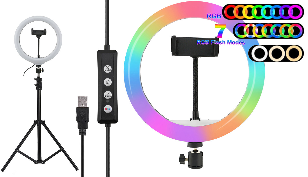 Кільцева LED RGB лампа діаметром MJ26 25 см з пультом Black (95270)