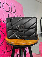 Женская сумка Pinko Puff Black Logo Bag (Черная) Пинко Кросс Боди эко кожа 1 отделение черное лого цепочка