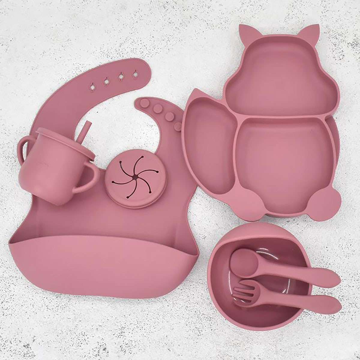 Силіконовий посуд для дітей набір Білка ПРЕМІУМ якість Темно-рожевий