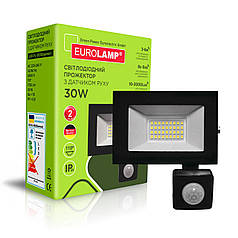 LED прожектор Eurolamp з датчиком руху LED SMD 30 W 6500 К IP65 чорний LED-FL-30/65 (sensor)