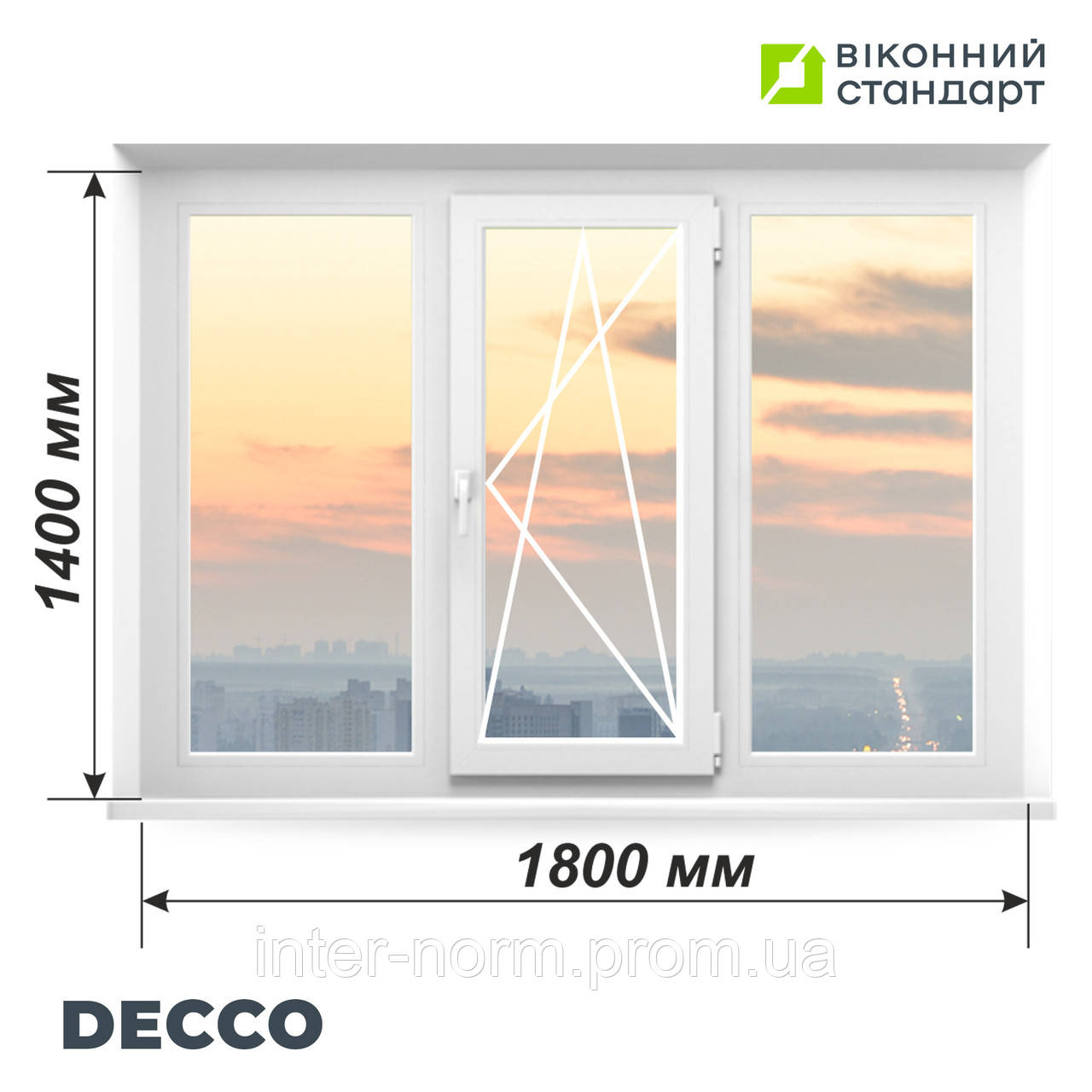 Окно поворотно-откидное Decco 71, белое, 1800x1400 мм, производитель Оконный Стандарт - фото 1 - id-p1895095667