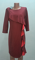 Платье-футляр бордовое с воланами р40 x199
