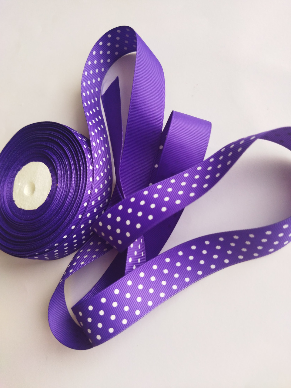 Стрічка репсова в горох No35 фіолетова завширшки 2,5 см, фото 1
