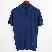 Мужская футболка Поло с резинкой внизу, мягкий тянущийся материал, цвет голубой Темно-лазурный, M