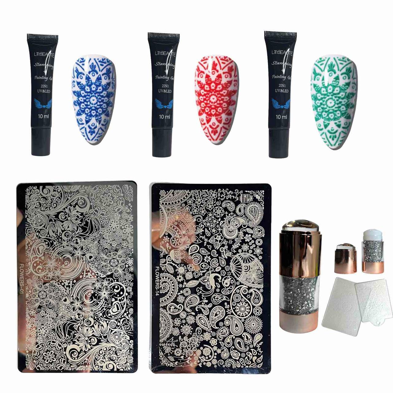 Набір для стемпінгу №29 (2 пластини і 3 гелеві фарби Lilly Beaute)