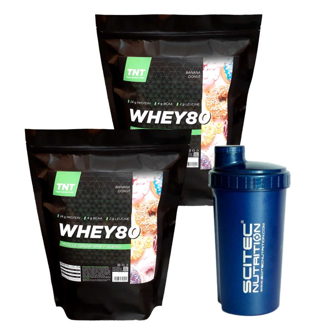Акційний комплект на м'язову масу Протеїн WHEY 80 4 кг + Шейкер