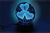 3D светильник ночник с пультом Creative I Love You
