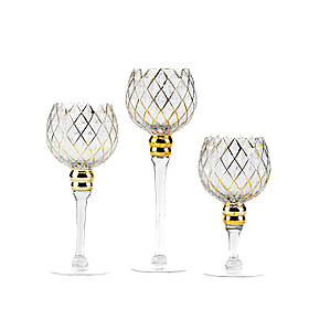 УЦІНКА Набір з 3 свічників "Іній" (мікроподряпини, нерівномірна позолота, різний відтінок позолоти) ELISEY