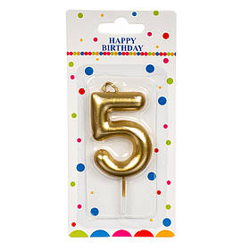 Свічка для торта, золото "5" ELISEY