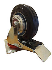 Колесо 100 мм поворотне з гальмом, на чорній гумі, фото 3