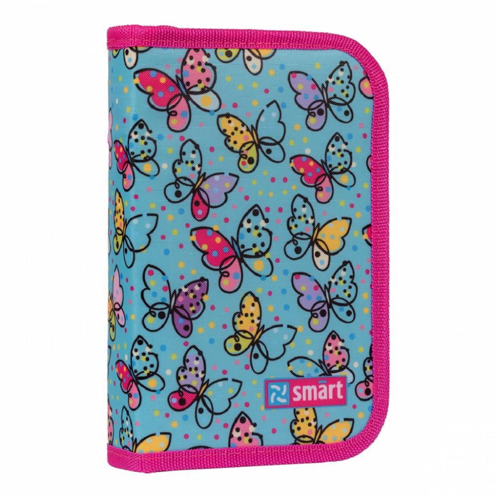 Пенал твердий SMART одинарний із двома клапанами HP-04 Bright butterfliesl, блакитний